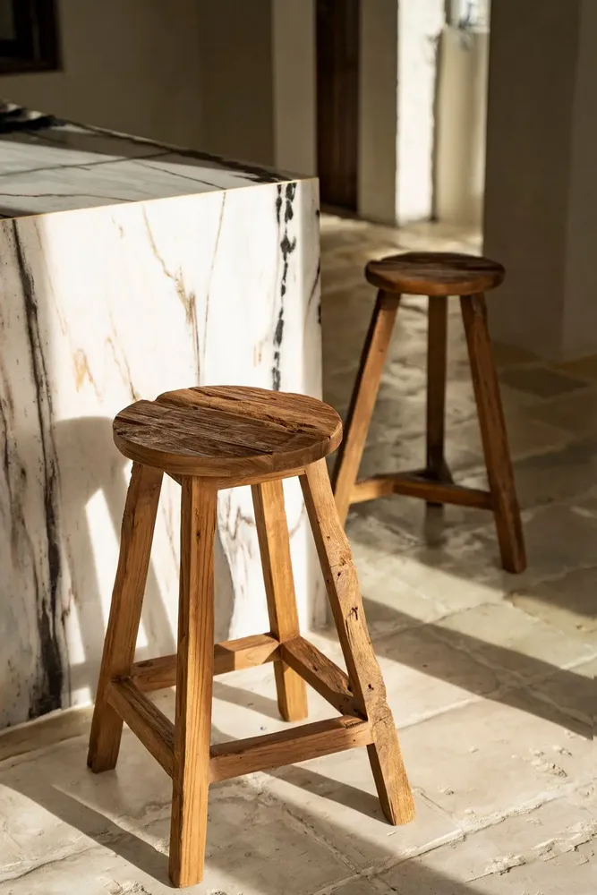 Tabourets - Le Tabouret de Bar Shibori - Naturel - BAZAR BIZAR LIVING