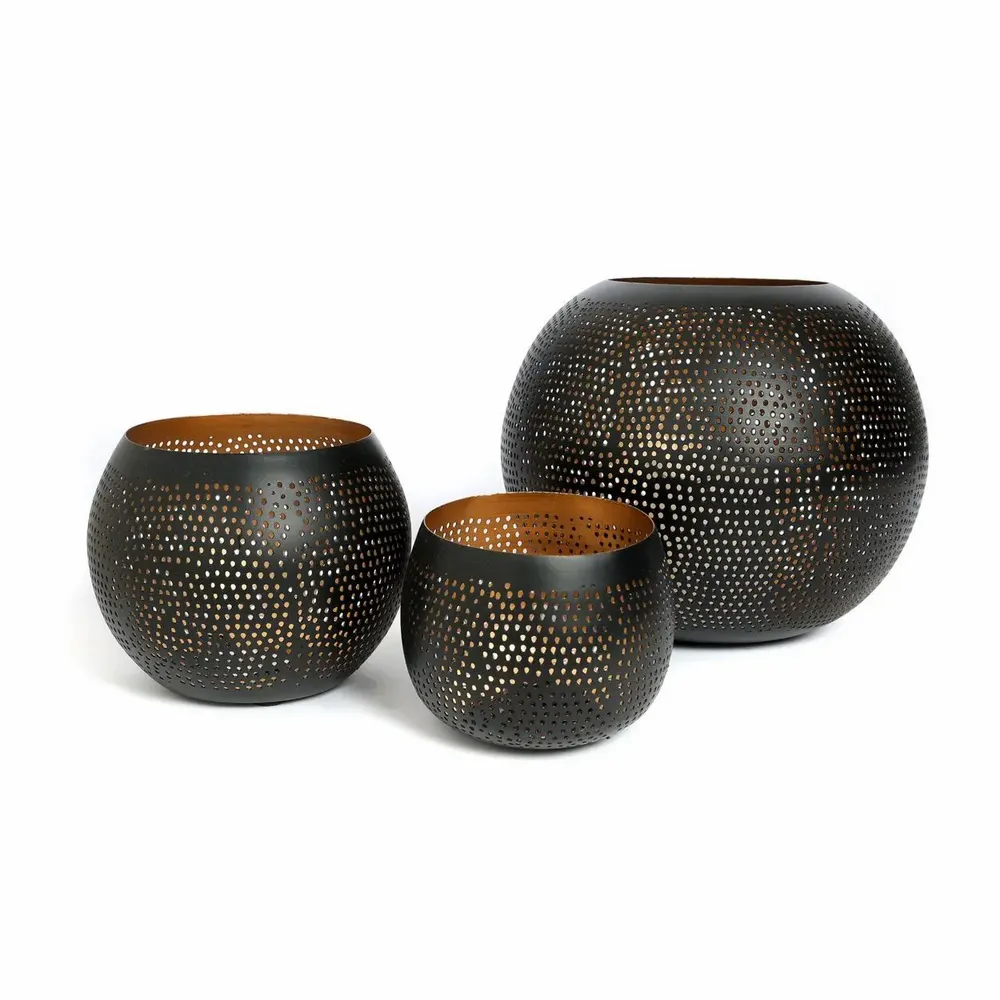 Bougeoirs et photophores  - La Boule Percée - Noir Or - L - BAZAR BIZAR LIVING