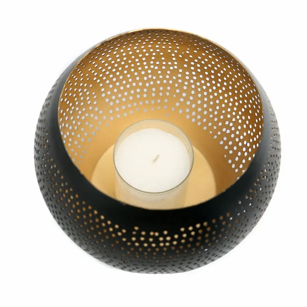 Candlesticks and candle holders - The Pierced Ball - Black Gold - M - BAZAR BIZAR LIVING