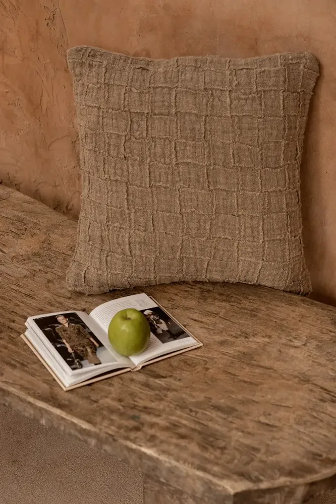 Cushions - The Linen Damier Cushion Cover - Natural - BAZAR BIZAR LIVING