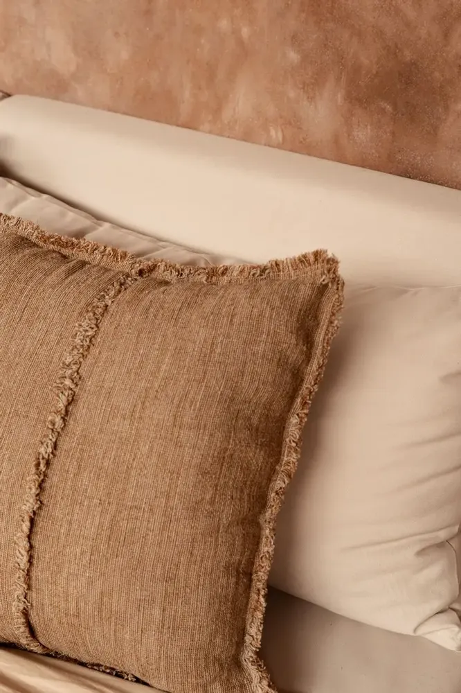 Cushions - The Sahara Fringe Cushion Cover - Natural Brown - 50x50 - BAZAR BIZAR LIVING