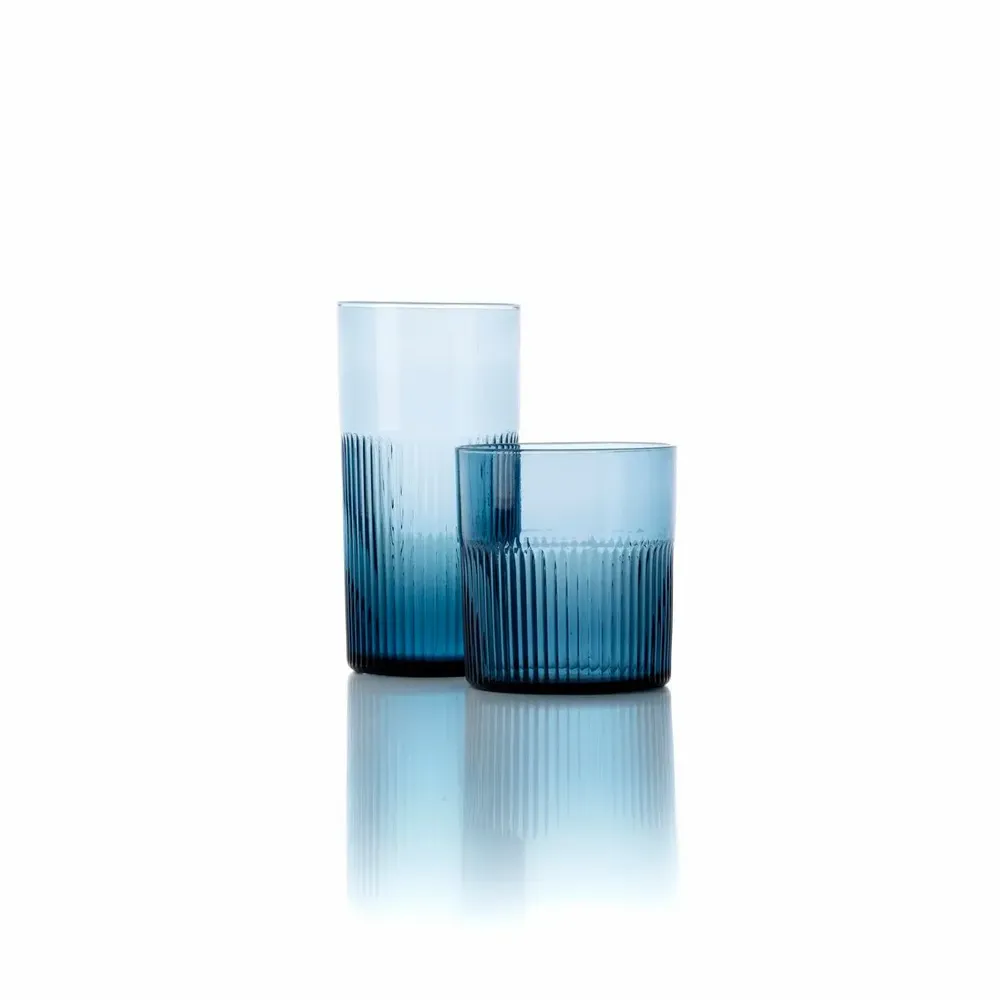 Glass - The Azure Rippled Low Tumbler - Blue - BAZAR BIZAR LIVING
