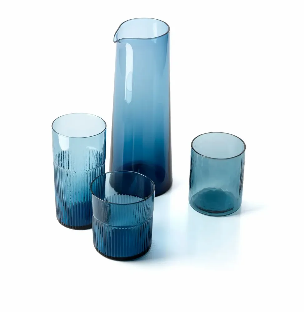 Glass - The Azure Rippled Low Tumbler - Blue - BAZAR BIZAR LIVING