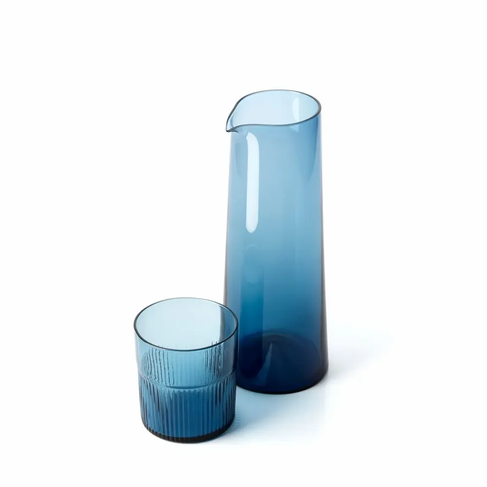 Glass - The Azure Rippled Low Tumbler - Blue - BAZAR BIZAR LIVING
