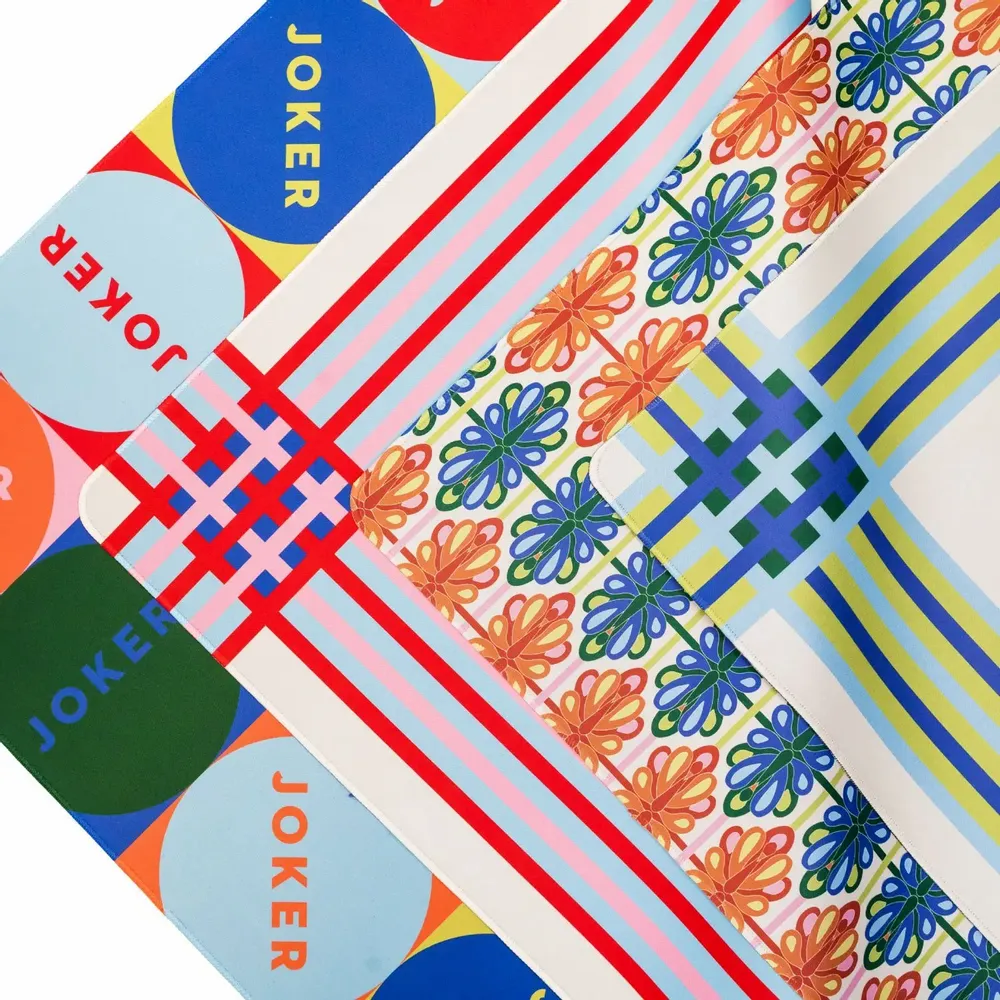 Gifts - Mod Bird Bam & Plaid Double-Sided Mahjong Mat - THE MAHJONG HOUSE