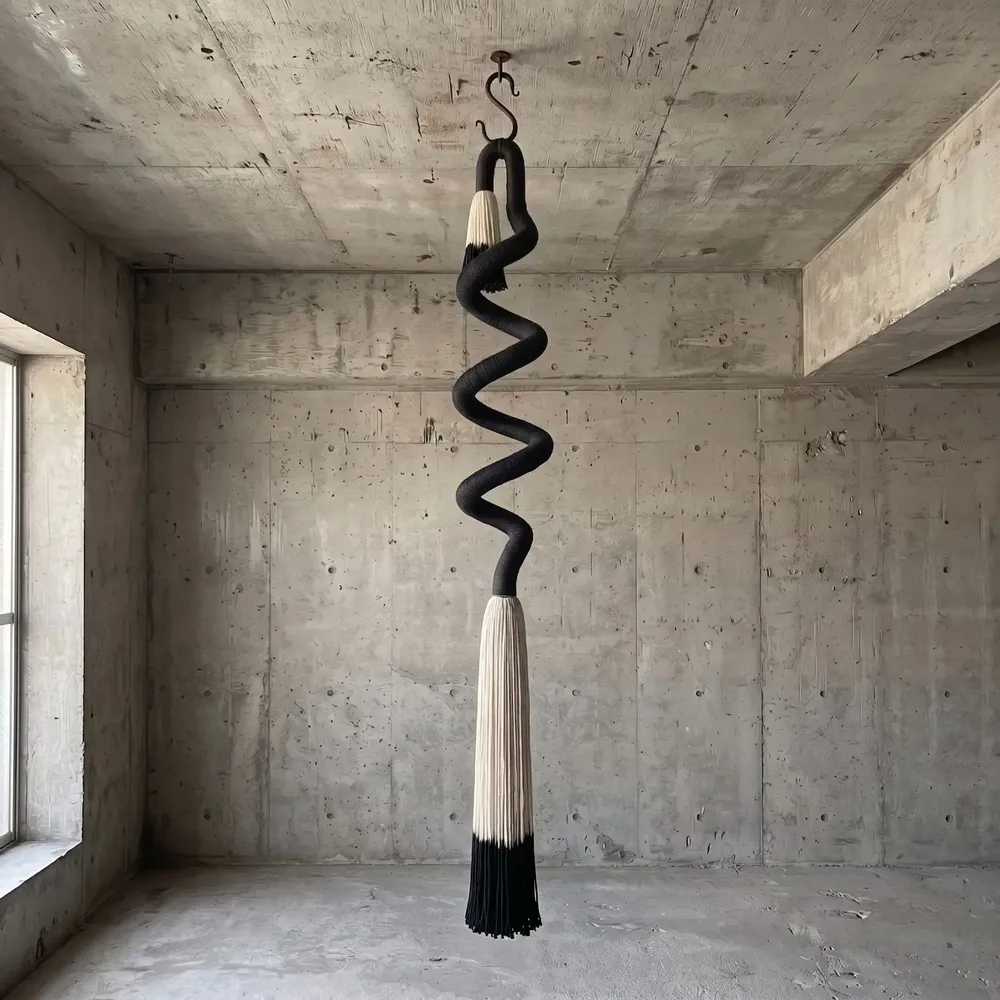 Objets de décoration - Shadow Spiral : installation textile sculpturale faite à la main - SARMAL DESIGN