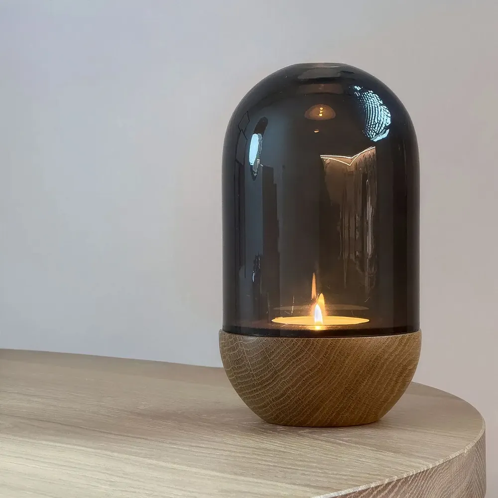 Decorative objects - GLOW. Lantern in oak and hand-blown glass - FINBEAUX