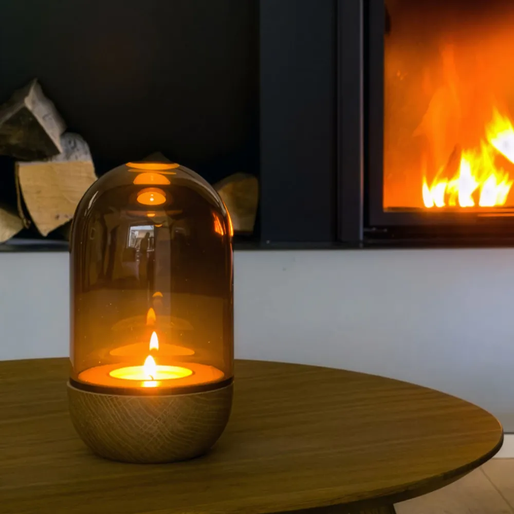 Decorative objects - GLOW. Lantern in oak and hand-blown glass - FINBEAUX