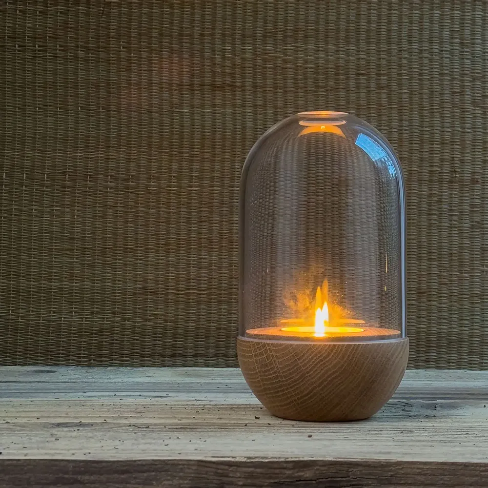 Decorative objects - GLOW. Lantern in oak and hand-blown glass - FINBEAUX