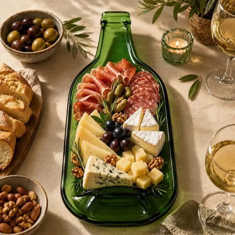 Plats et saladiers - Planche en bouteille de vin upcyclée - SOSTRAW & SMARTTHINGS