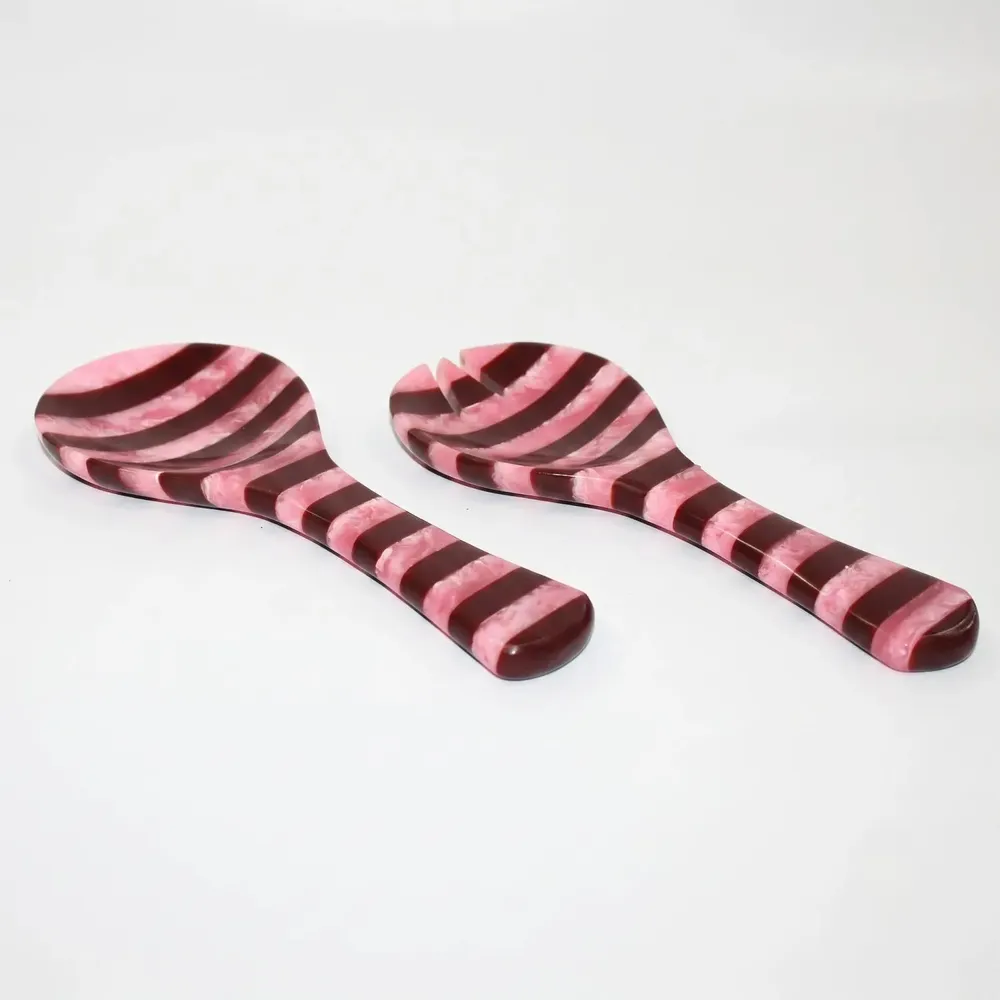 Flatware - Striped Salad Server Set | Hand-poured Resin | 9 Inch - CASA AMAROSA