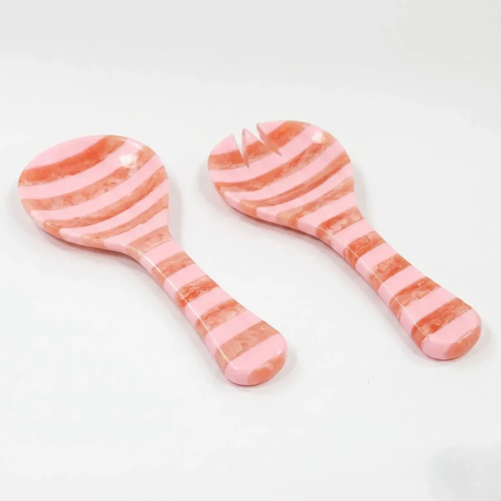 Flatware - Striped Salad Server Set | Hand-poured Resin | 9 Inch - CASA AMAROSA