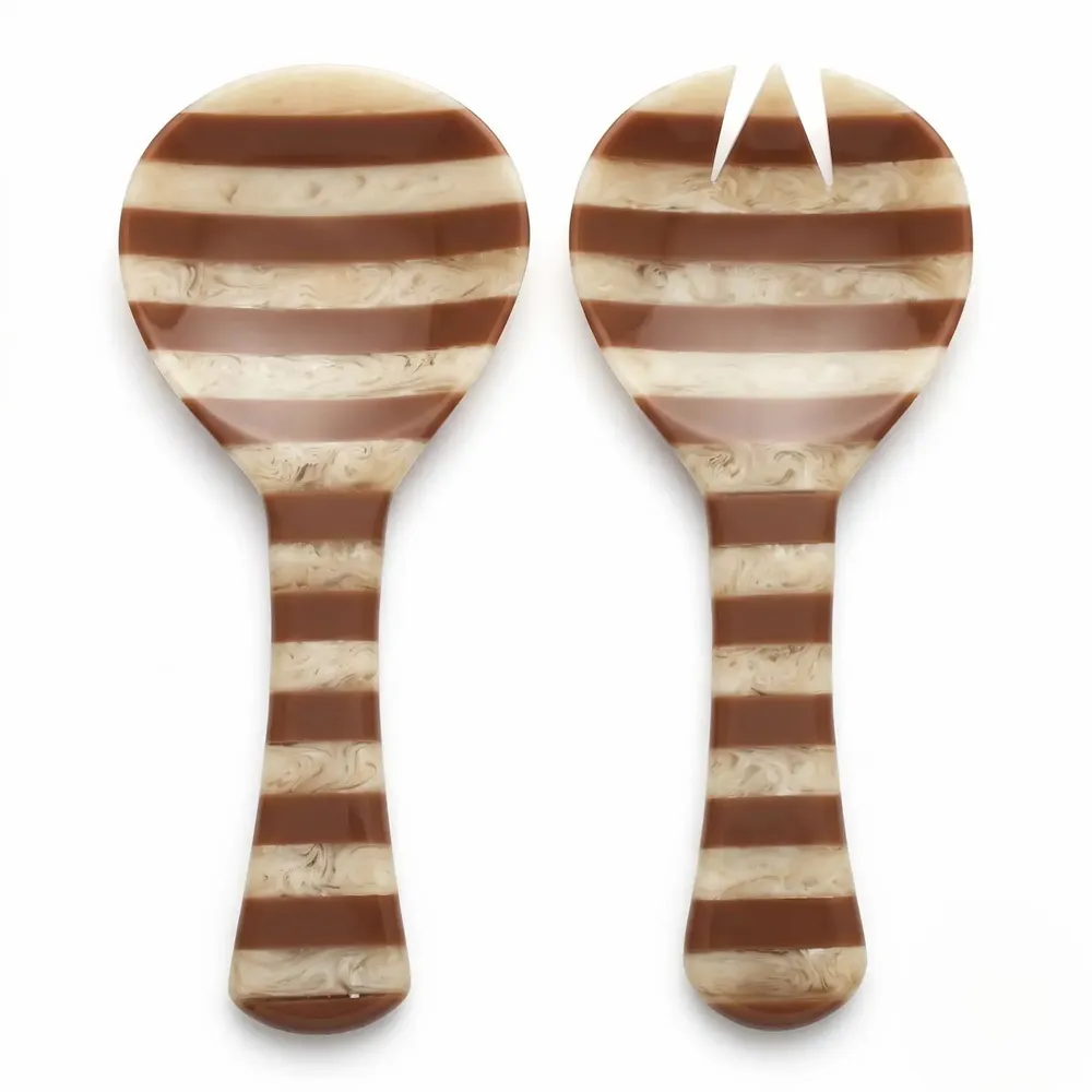 Flatware - Striped Salad Server Set | Hand-poured Resin | 9 Inch - CASA AMAROSA