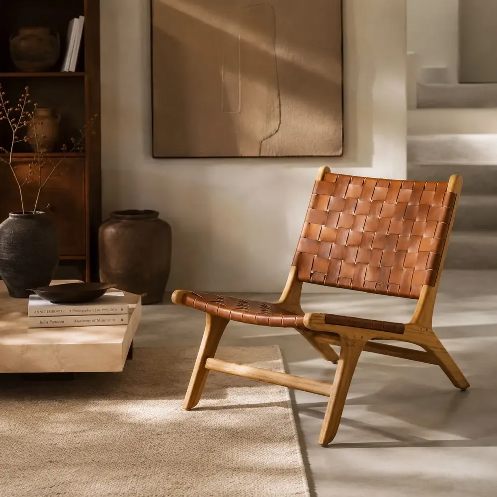 Fauteuils - Fauteuil Relax marron en teck massif et cuir - DESIGN TRIP
