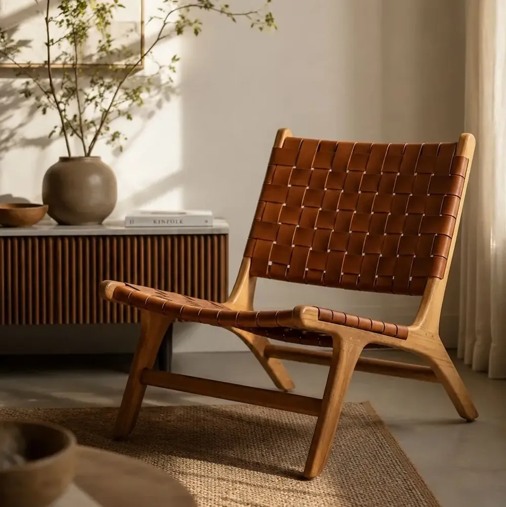 Fauteuils - Fauteuil Relax marron en teck massif et cuir - DESIGN TRIP