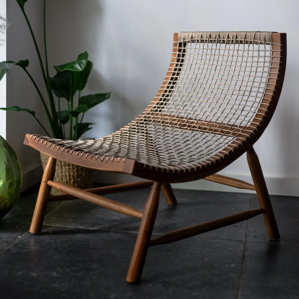 Fauteuils - Fauteuil Malas  en bois de teck naturel et corde - DESIGN TRIP