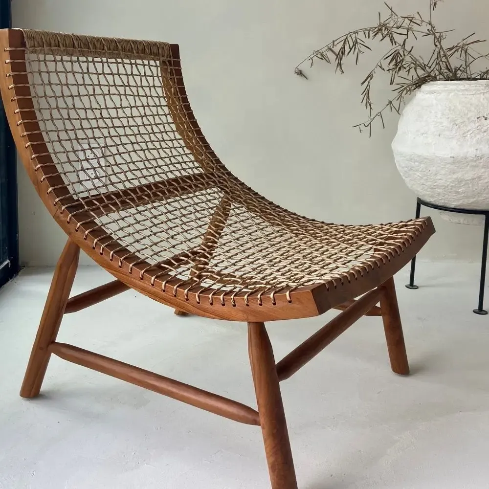Fauteuils - Fauteuil Malas  en bois de teck naturel et corde - DESIGN TRIP