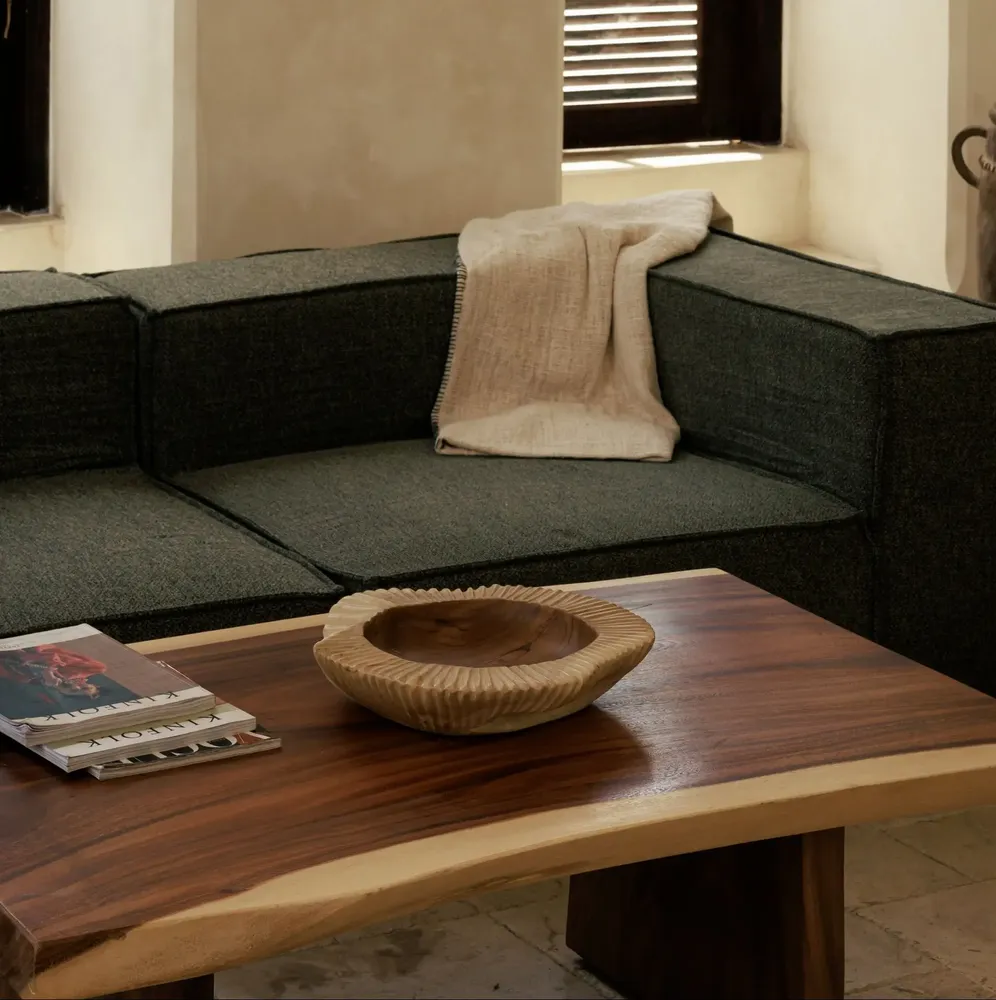 Decorative objects - Large striated teak bowl/tray - 40 cm - DESIGN TRIP