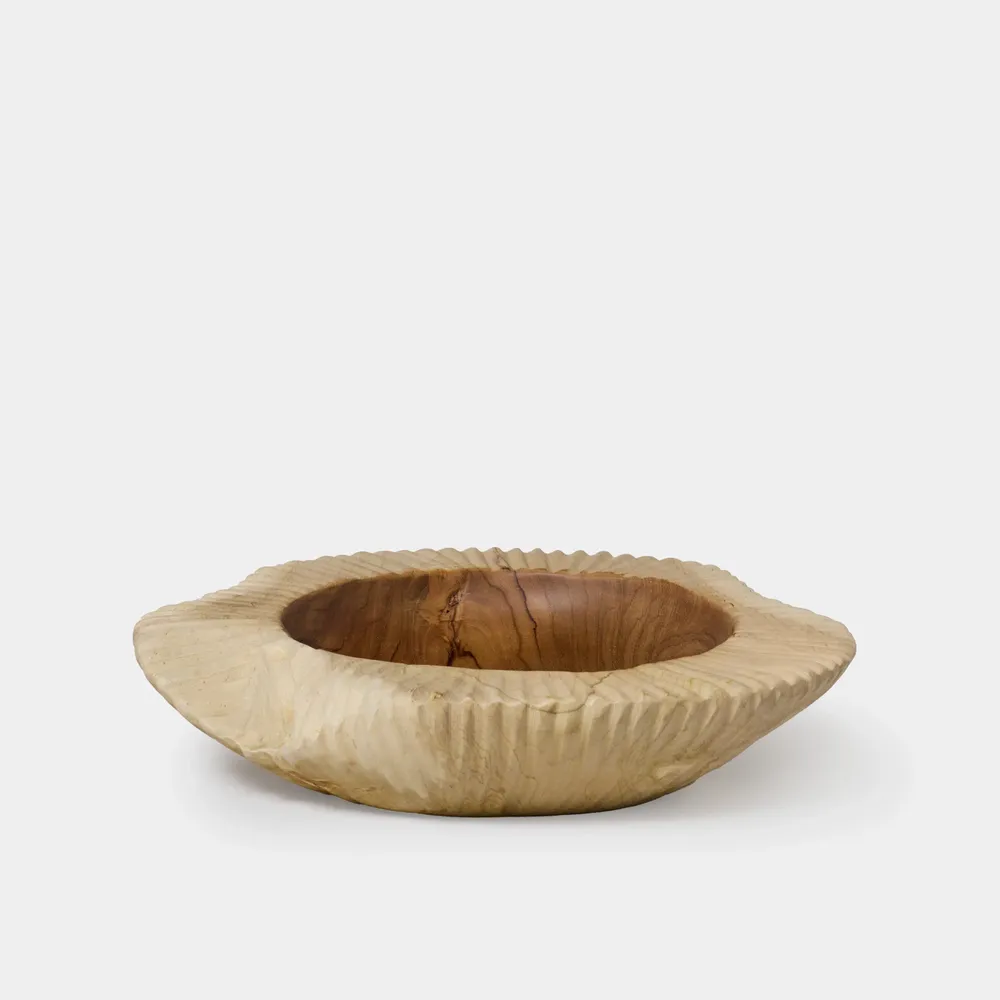 Decorative objects - Large striated teak bowl/tray - 40 cm - DESIGN TRIP