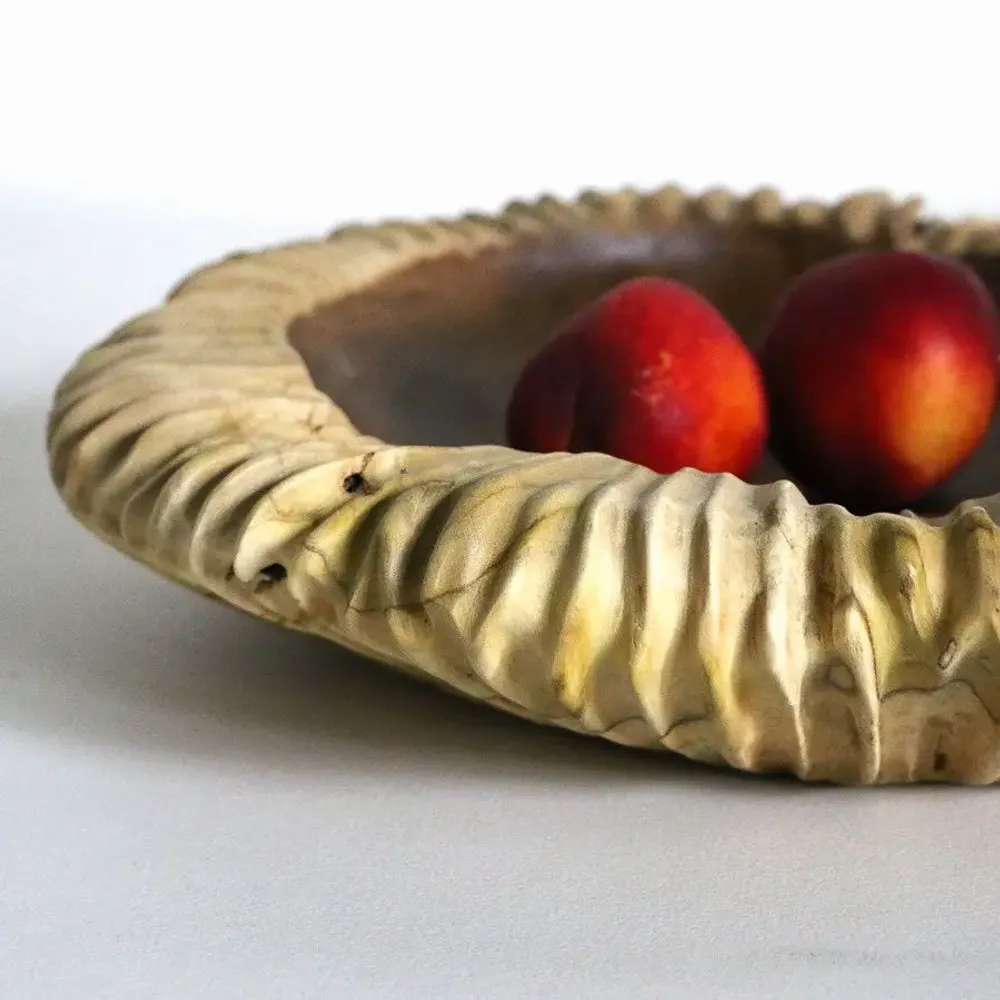 Decorative objects - Large striated teak bowl/tray - 40 cm - DESIGN TRIP
