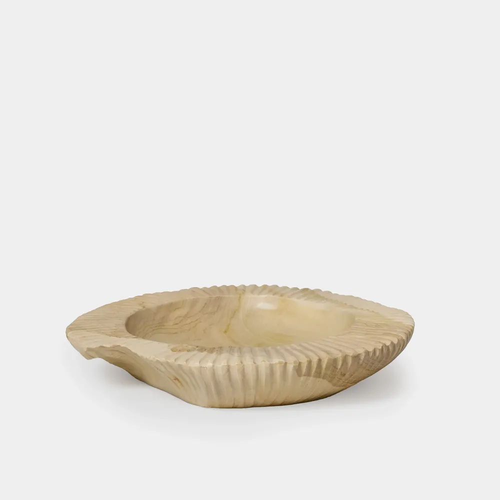 Decorative objects - Large striated bowl/tray in bleached teak - 40 cm - DESIGN TRIP