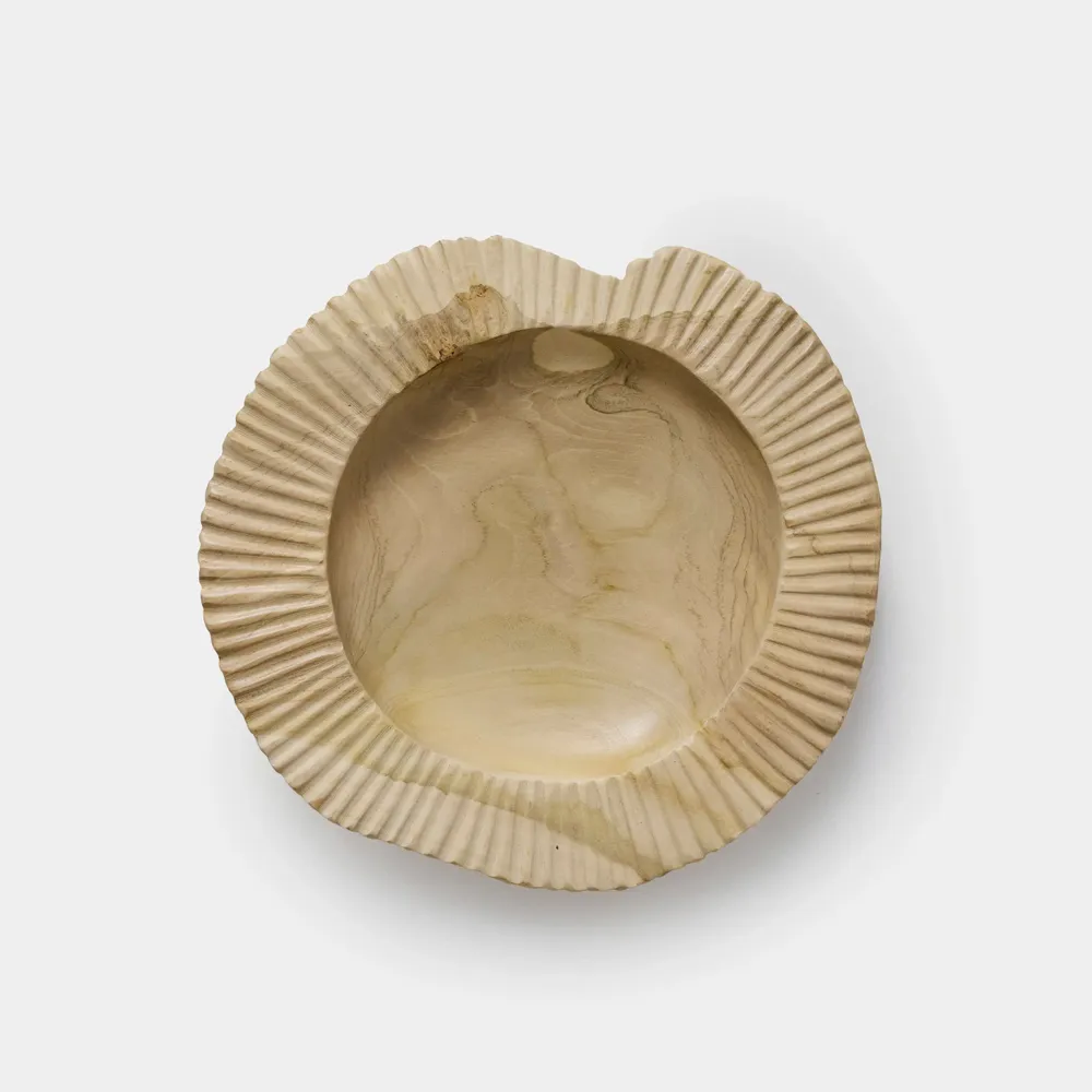 Decorative objects - Large striated bowl/tray in bleached teak - 40 cm - DESIGN TRIP