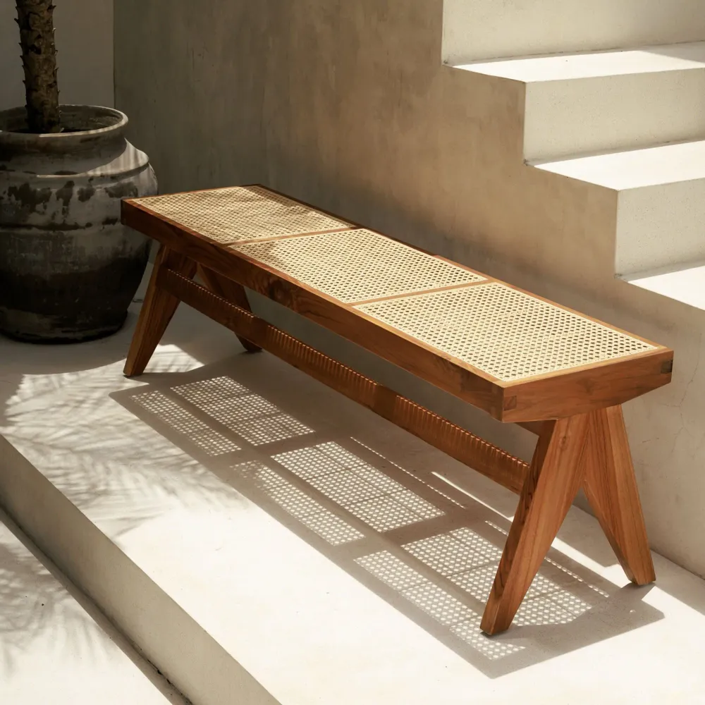 Bancs - Banc Rattanian en teck massif et cannage naturel - DESIGN TRIP