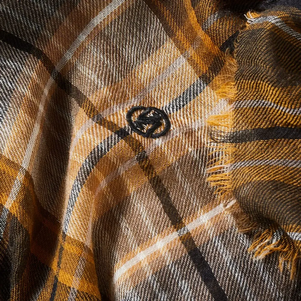Foulards et écharpes - ÉCHARPE HOMME SENJA — TARTAN ÉCOSSAIS NOIR & CAMEL EN LAINE - AV08 PARIS