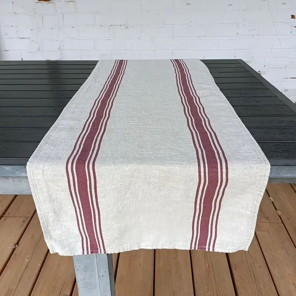 Linge de table textile - 100% Linen Table Runner – Rustic Grain Sack Stripe Farmhouse style - NORRAVILLA