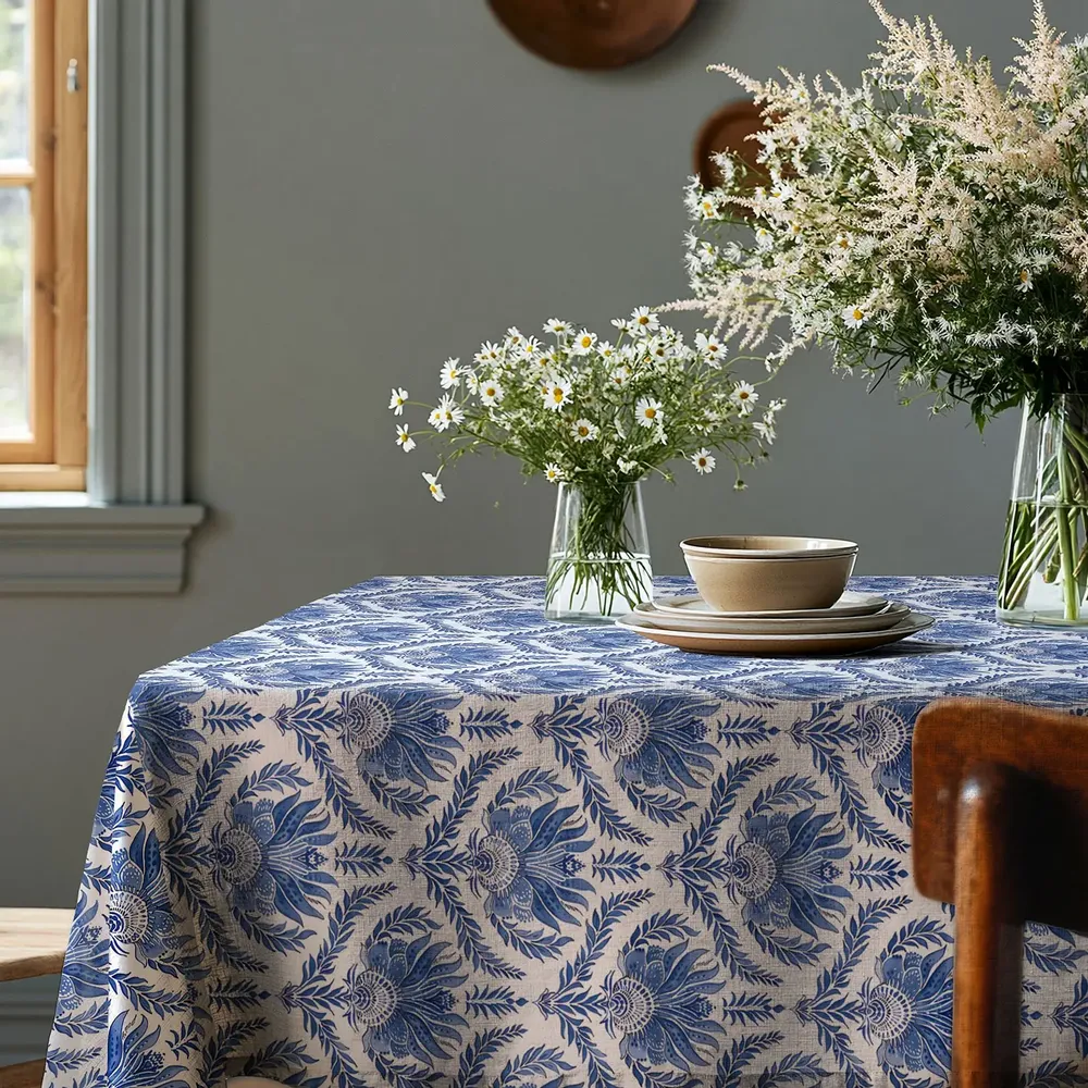 Nappes - Nappe 100 % lin - Imprimé floral bleu français - NORRAVILLA