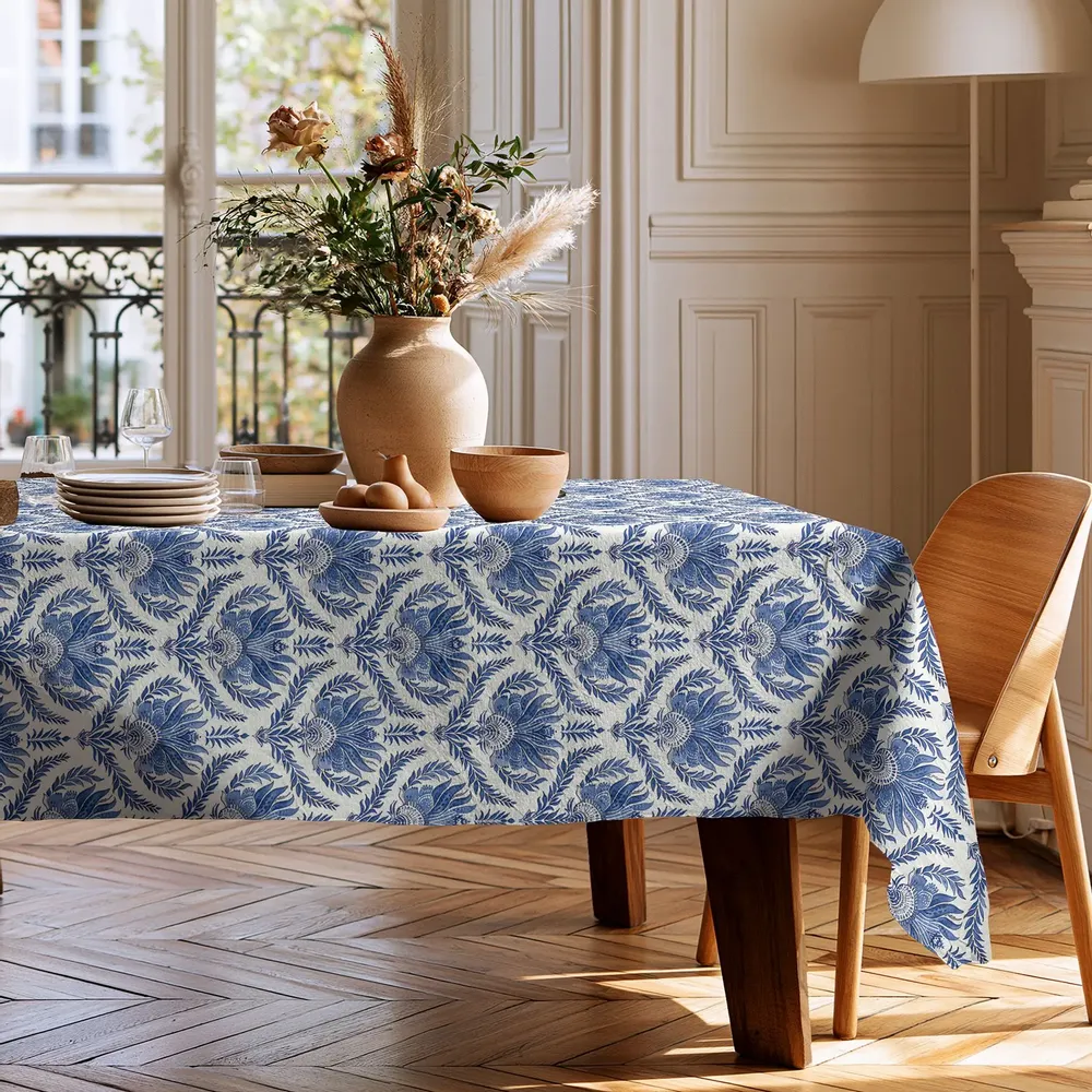 Nappes - Nappe 100 % lin - Imprimé floral bleu français - NORRAVILLA
