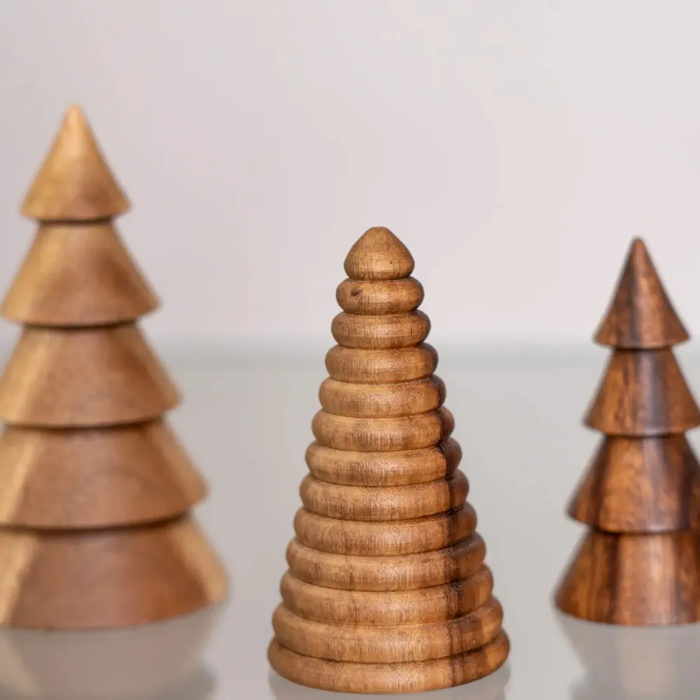 Autres décorations de Noël - Sapins de Noël en bois d'acacia avec anneaux - KINTA