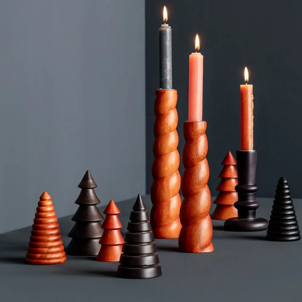 Autres décorations de Noël - Sapins de Noël en bois d'acacia avec anneaux - KINTA