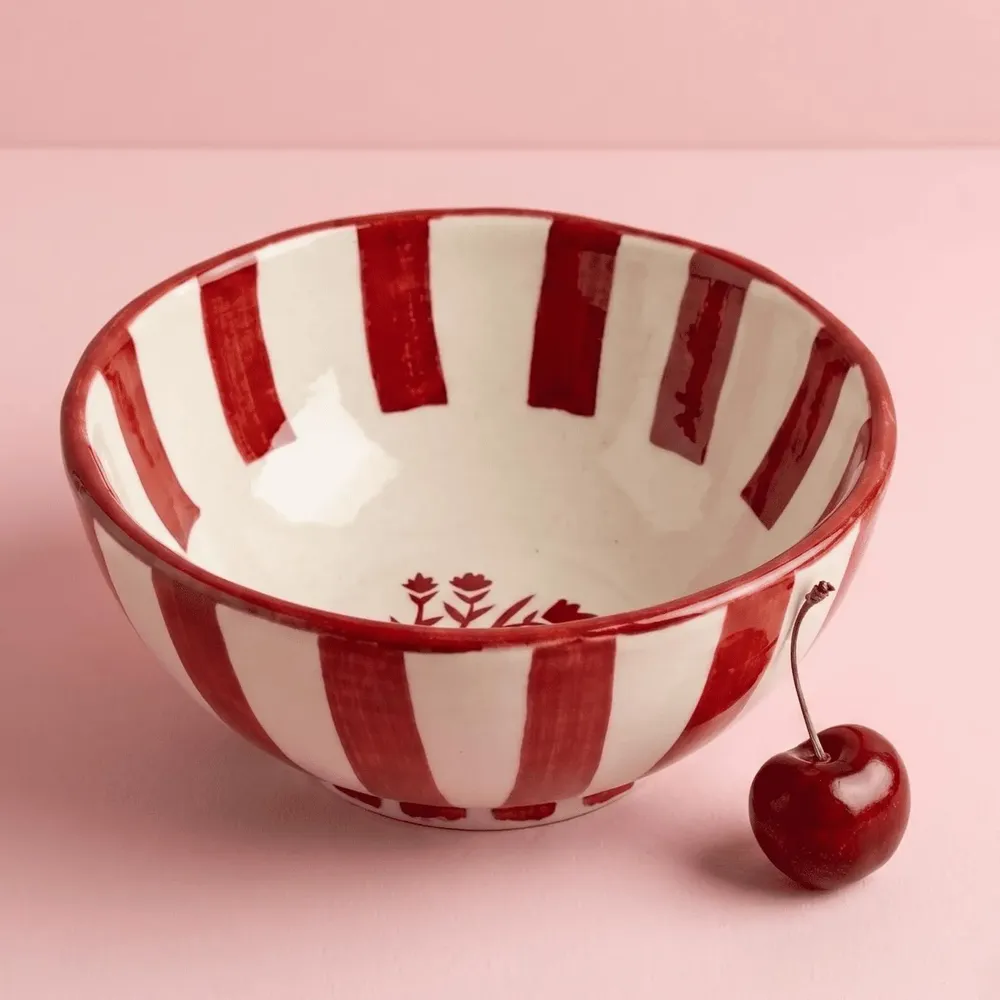 Bowls - Striped Floral Serving Bowl | Hand-crafted Ceramic | 5.5x5.5 - CASA AMAROSA