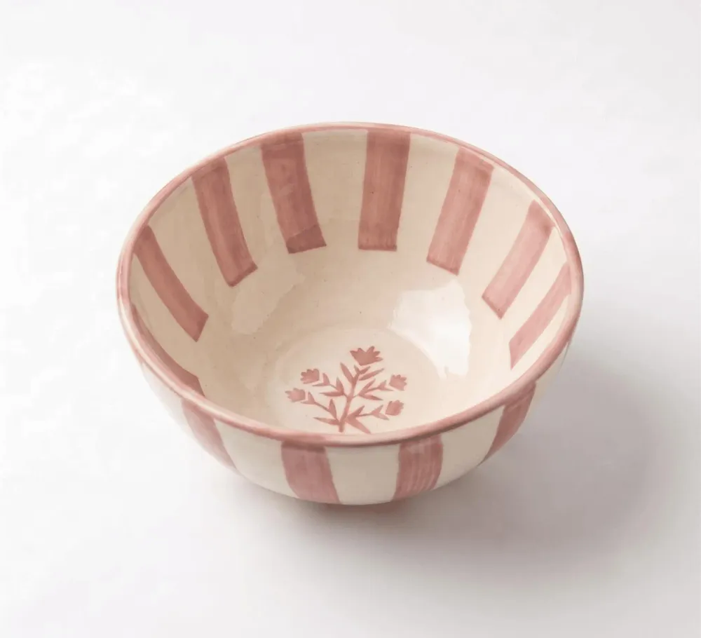 Bowls - Striped Floral Serving Bowl | Hand-crafted Ceramic | 5.5x5.5 - CASA AMAROSA