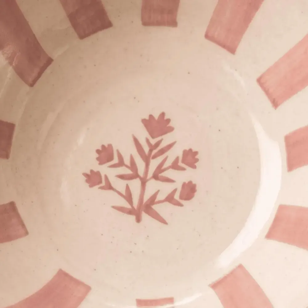 Bowls - Striped Floral Serving Bowl | Hand-crafted Ceramic | 5.5x5.5 - CASA AMAROSA