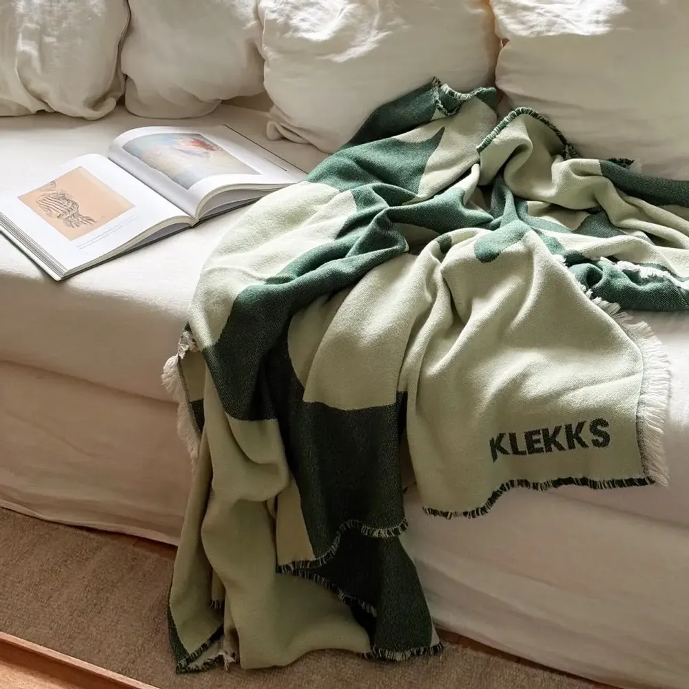 Plaids - Plaid en coton vert et blanc - KLEKKS NO. 14 - KLEKKS