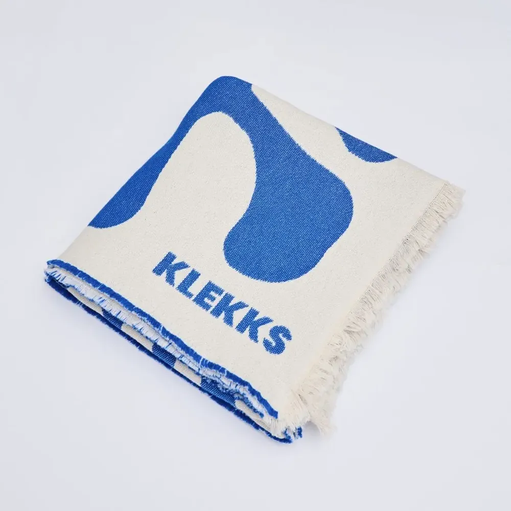 Throw blankets - Cotton Throw Blanket in Blue & White – KLEKKS NO. 37 - KLEKKS