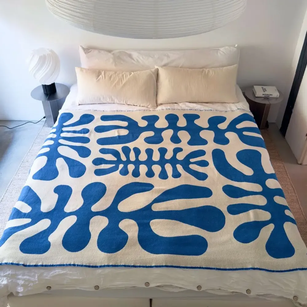 Throw blankets - Cotton Throw Blanket in Blue & White – KLEKKS NO. 37 - KLEKKS
