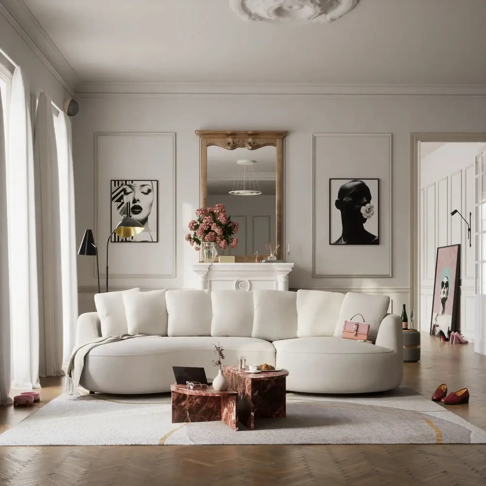 Sofas for hospitalities & contracts - 4-Seater Right Corner Sofa BELLEVILLE - Cream - CITY SOFA