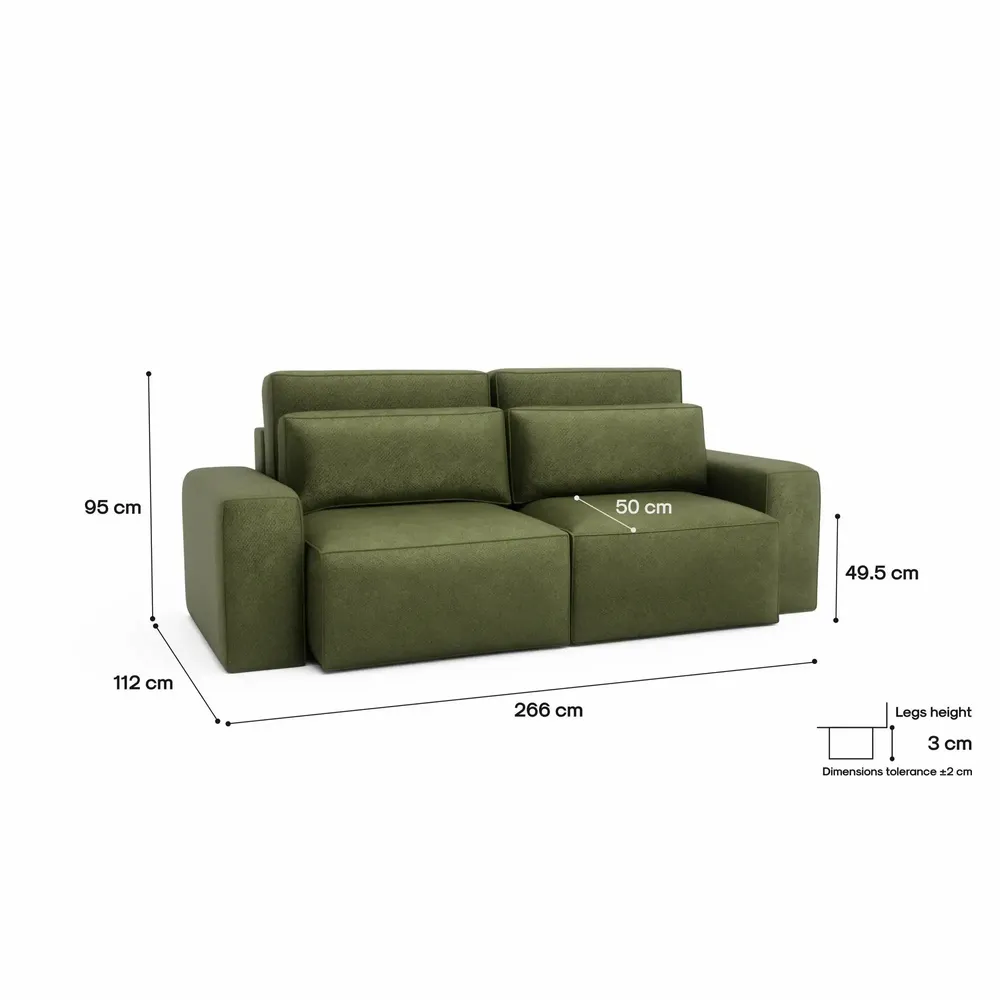 Canapés pour collectivités - Canapé-lit 3 places JORDAAN - Kaki - CITY SOFA