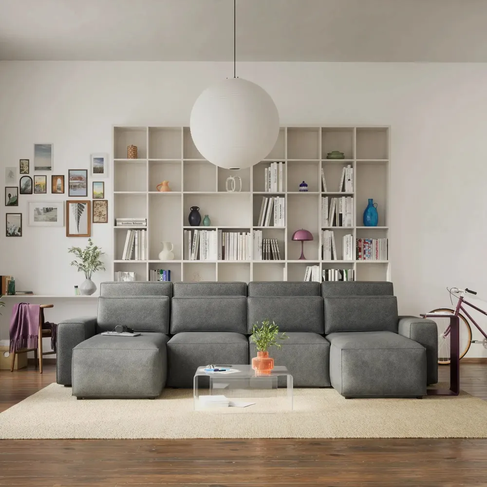 Canapés pour collectivités - Canapé-lit d'angle JORDAAN - en U - Gris - CITY SOFA