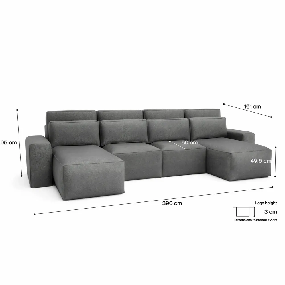 Canapés pour collectivités - Canapé-lit d'angle JORDAAN - en U - Gris - CITY SOFA