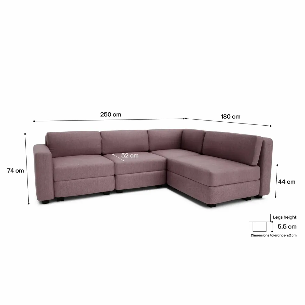 Sofas for hospitalities & contracts - 4-Seater Corner Modular Sofa GRACIA - Dusty Pink - CITY SOFA