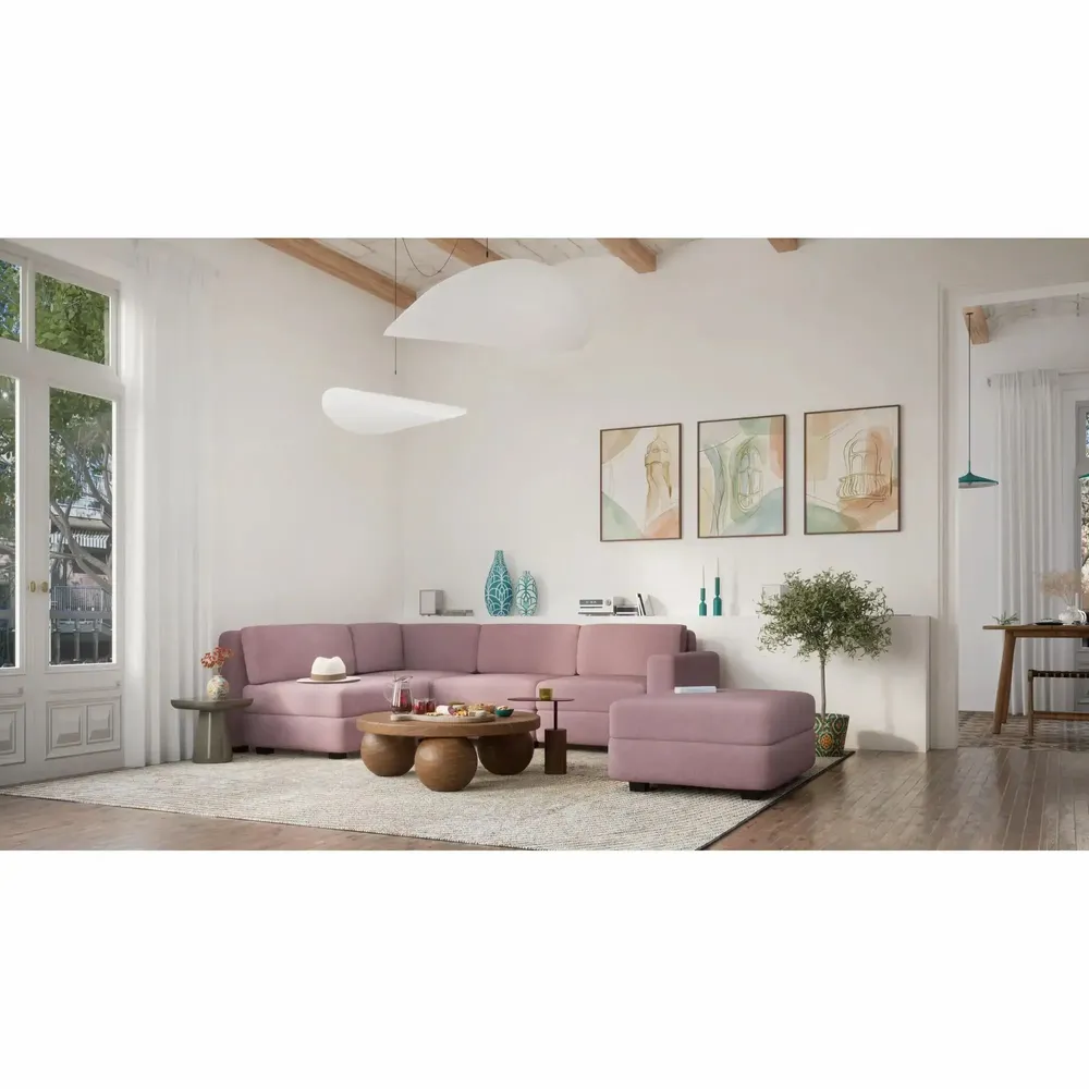 Sofas for hospitalities & contracts - 4-Seater Corner Modular Sofa GRACIA - Dusty Pink - CITY SOFA