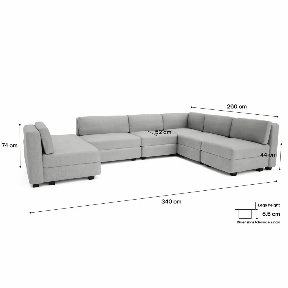 Canapés pour collectivités - Canapé modulable GRACIA - en U 160 x 340 x 230 cm - Gris - CITY SOFA