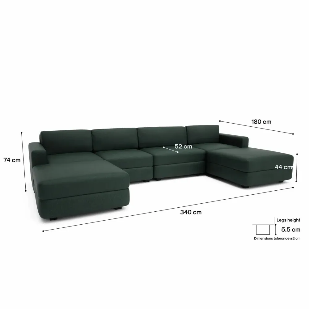 Canapés pour collectivités - Canapé modulable GRACIA - en U 180 x 340 x 180 cm - Vert - CITY SOFA