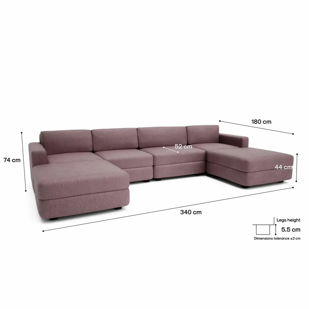 Sofas for hospitalities & contracts - Modular Sofa GRACIA - U-shaped 180 x 340 x 180 cm - Dusty Pink - CITY SOFA