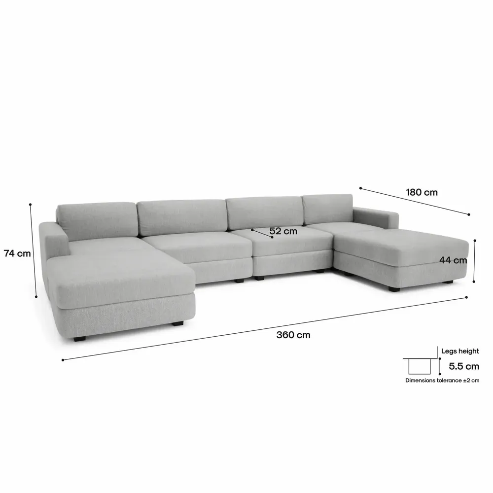 Canapés pour collectivités - Canapé modulable GRACIA - en U 180 x 360 x 180 cm - Gris - CITY SOFA