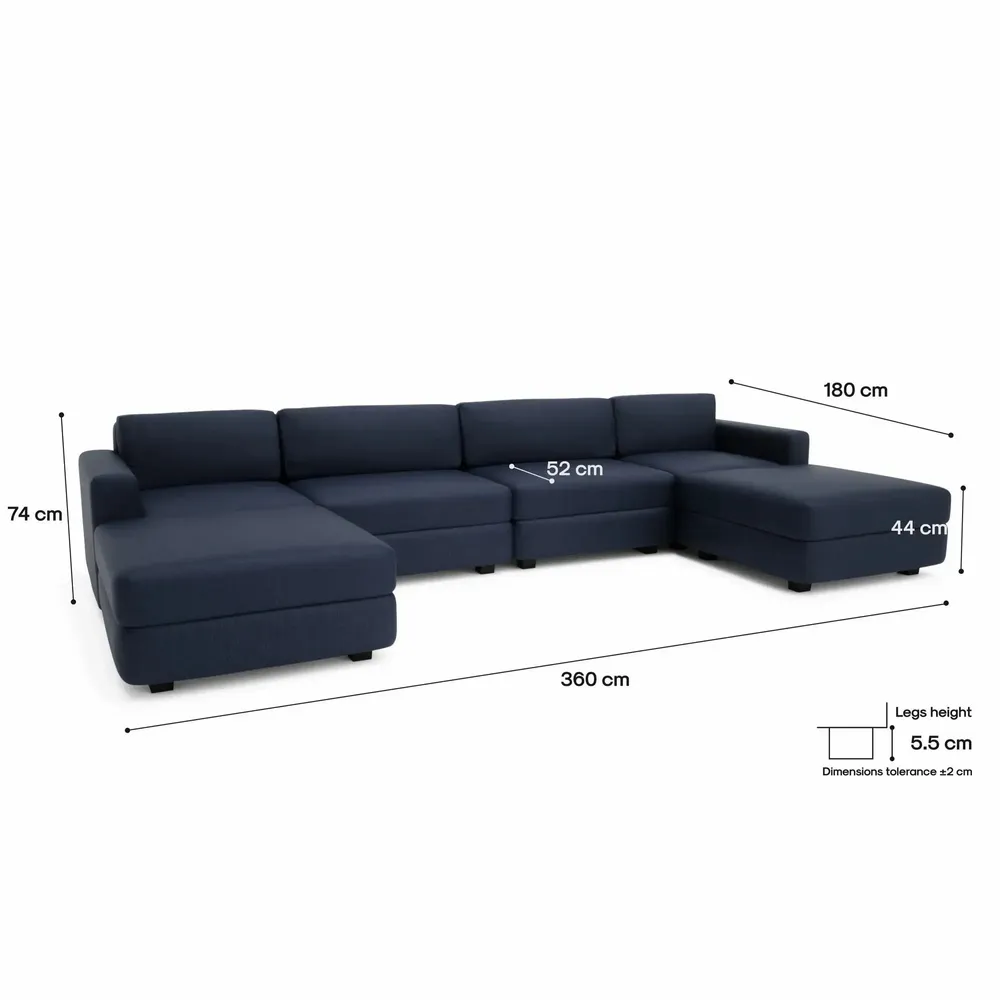Sofas for hospitalities & contracts - Modular Sofa GRACIA - U-shaped 180 x 360 x 180 cm - Dark Blue - CITY SOFA